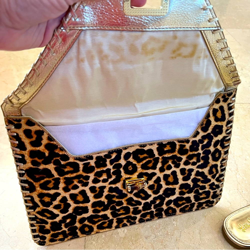 NWOT Lilly Pulitzer Celina Leopard Print Haircalf and Gold Leather Clutch - Picture 3 of 3